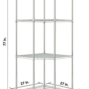 TRINITY EcoStorage 4-Tier NSF Corner Wire Shelving Rack with Wheels, 27 by 17 by 13 by 17 by 72-Inch, Chrome