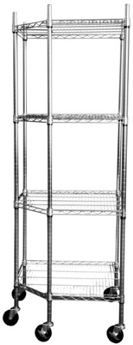 TRINITY EcoStorage 4-Tier NSF Corner Wire Shelving Rack with Wheels, 27 by 17 by 13 by 17 by 72-Inch, Chrome