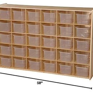 Contender Kids 30-Cubby Shelf Organizer with Transculent Bins, Wooden Cube Storage Made of Baltic Birch Plywood, Storage Shelf for Toys & Art/Craft Supplies