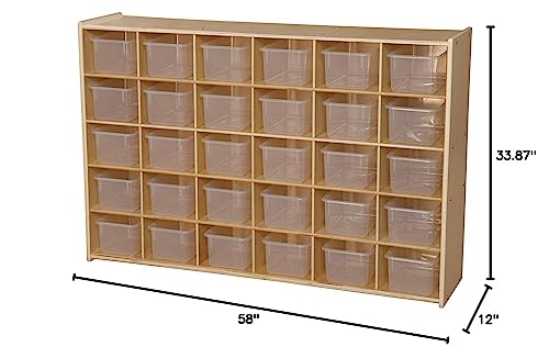 Contender Kids 30-Cubby Shelf Organizer with Transculent Bins, Wooden Cube Storage Made of Baltic Birch Plywood, Storage Shelf for Toys & Art/Craft Supplies