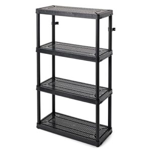 gracious living 14" x 32" x 54.5" 4-shelf tier resin multi-purpose medium duty indoor garage storage organizer shelves, black