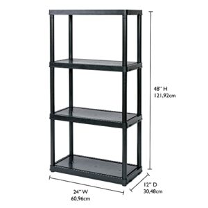 Gracious Living 4 Shelf Fixed Height Solid Light Duty Storage Unit 24 x 12 x 48" Organizer System for Home, Garage, Basement, and Laundry, Black