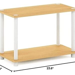 Furinno Turn-N 2-Tier No Tools Tube Shelf/End Table, Single, Beech/White