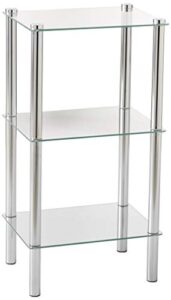 home basics 3-tier rectangle shelf shelving, silver chrome and glass