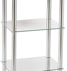 Home Basics 3-Tier Rectangle Shelf Shelving, SIlver Chrome and Glass