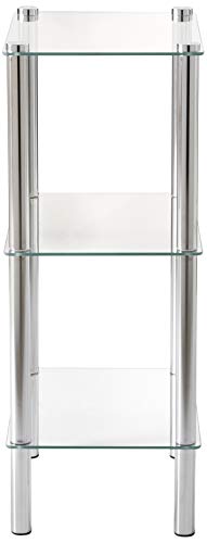 Home Basics 3-Tier Rectangle Shelf Shelving, SIlver Chrome and Glass