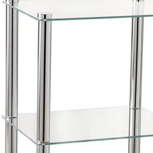 Home Basics 3-Tier Rectangle Shelf Shelving, SIlver Chrome and Glass