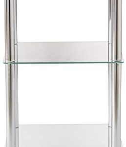 Home Basics 3-Tier Rectangle Shelf Shelving, SIlver Chrome and Glass