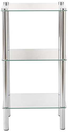 Home Basics 3-Tier Rectangle Shelf Shelving, SIlver Chrome and Glass