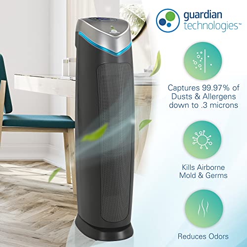 Germ Guardian Air Purifier with HEPA 13 Pet Filter, Removes 99.97% of Pollutants, Covers Large Room up to 915 Sq. Foot in 1 Hr, UV-C Light Helps Reduce Germs, Zero Ozone Verified, 28", Gray, AC5250PT