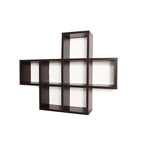 Danya B. Decorative Cubby Shelf – Wall Mount or Free Standing - Square Cubbies Shelving Unit (Walnut)