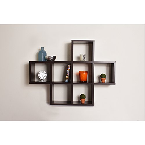 Danya B. Decorative Cubby Shelf – Wall Mount or Free Standing - Square Cubbies Shelving Unit (Walnut)