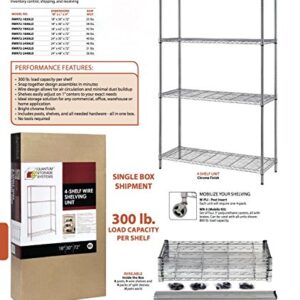 QUANTUM STORAGE SYSTEMS 4-Shelf Adjustable Wire Shelving Unit, 300 lb. Load Capacity per Shelf, 72 H x 30 W x 18 D, Chrome Finish