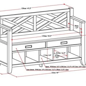 SIMPLIHOME Sea SOLID WOOD 48 inch Wide Entryway Storage Bench with Two Drawers with Metal Drawer Glides and Five Shoe Storage Cubbies, Multifunctional Transitional in Espresso Brown