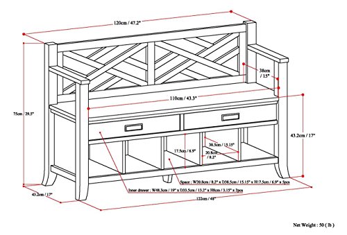 SIMPLIHOME Sea SOLID WOOD 48 inch Wide Entryway Storage Bench with Two Drawers with Metal Drawer Glides and Five Shoe Storage Cubbies, Multifunctional Transitional in Espresso Brown
