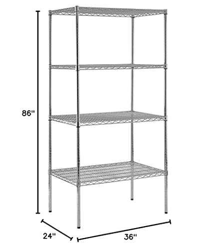 Sandusky Lee WS362486-C Chrome Steel Wire Shelving, 4 Adjustable Shelves, 800 lb. Per Shelf Capacity, 86" Height x 36" Width x 24" Depth