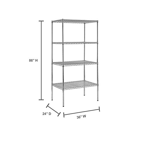 Sandusky Lee WS362486-C Chrome Steel Wire Shelving, 4 Adjustable Shelves, 800 lb. Per Shelf Capacity, 86" Height x 36" Width x 24" Depth