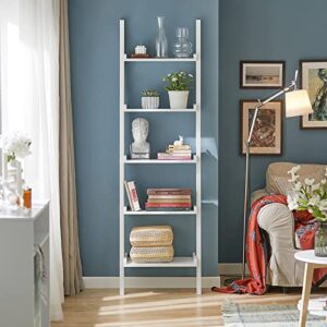 Haotian FRG17-W, White Modern 5 Tiers Ladder Shelf Bookcase, Storage Display Shelving Wall Shelf