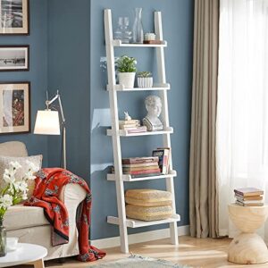 haotian frg17-w, white modern 5 tiers ladder shelf bookcase, storage display shelving wall shelf
