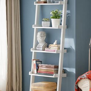 Haotian FRG17-W, White Modern 5 Tiers Ladder Shelf Bookcase, Storage Display Shelving Wall Shelf