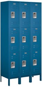 salsbury industries 63365bl-u triple tier 36-inch wide 6-feet high 15-inch deep unassembled standard metal locker, blue