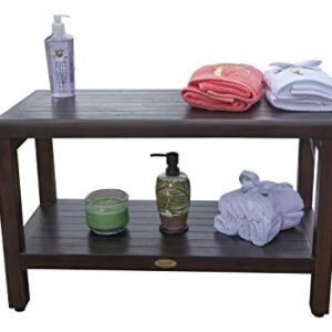 DecoTeak Eleganto Classic Shower Bench 30" Long Natural Teak Wood Armless Shower Stool with Shelf Open Back Wood Shower Bench in Woodland Brown Finish