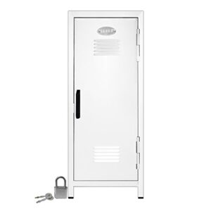 mini locker with lock and key white -10.75" tall x 4.125" x 4.125"