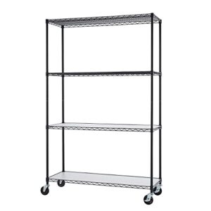trinity 4-tier nsf wire wheels and liners shelving rack black, 48w x 18d x 72h,