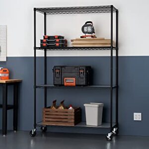 TRINITY 4-Tier NSF Wire Wheels and Liners Shelving Rack Black, 48W x 18D x 72H,