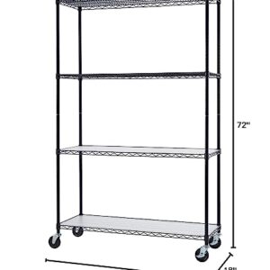 TRINITY 4-Tier NSF Wire Wheels and Liners Shelving Rack Black, 48W x 18D x 72H,