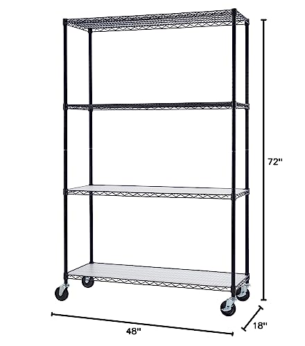 TRINITY 4-Tier NSF Wire Wheels and Liners Shelving Rack Black, 48W x 18D x 72H,