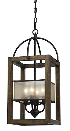 Cal Lighting FX-3536/4 Mission Wood/Metal Four Light Transitional Style Chandelier, Dark Bronze