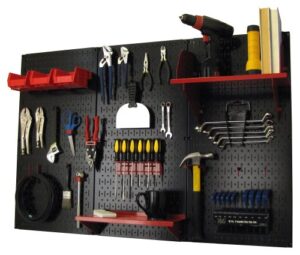 pegboard organizer wall control 4 ft. metal pegboard standard tool storage kit with black toolboard and red accessories