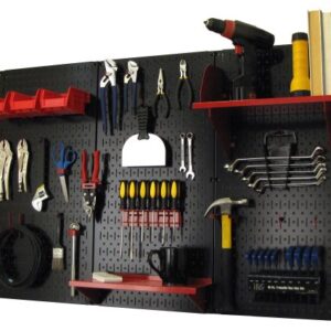 Pegboard Organizer Wall Control 4 ft. Metal Pegboard Standard Tool Storage Kit with Black Toolboard and Red Accessories