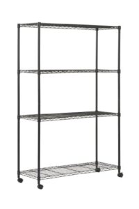 sandusky mws481872 4-tier mobile wire shelving unit with 2" nylon casters, 4 wire shelves, black, 72" height x 48" width x 18" depth