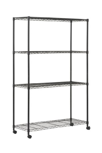 Sandusky MWS481872 4-Tier Mobile Wire Shelving Unit with 2" Nylon Casters, 4 Wire Shelves, Black, 72" Height x 48" Width x 18" Depth