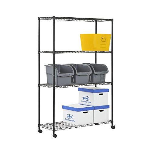 Sandusky MWS481872 4-Tier Mobile Wire Shelving Unit with 2" Nylon Casters, 4 Wire Shelves, Black, 72" Height x 48" Width x 18" Depth