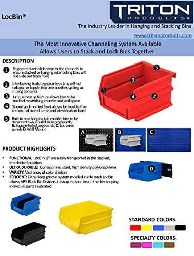 Triton Products 3-220RWS LocBin 26 Piece Wall Storage Unit with 7-3/8 Inch L x 4-1/8 Inch W x 3 Inch H Red Interlocking Poly Bins, 24 CT, Wall Mount Rails 8-3/4 Inch L with Hardware, 2 pk , Blue