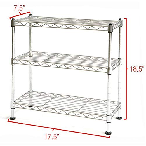 Seville Classics Compact Mini Desktop Metal Steel Wire Shelf Organizer Unit Shelving for Cabinets, Bath, Kitchen, Countertop, 3-Tier, 17. 5" W x 7. 5" D, UltraZinc