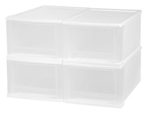 iris usa 17 qt. plastic stackable storage drawers, medium, 4 pack, multi-purpose bins for bedroom, bathroom, closet, dorm, craft room, garage, nursery, office, under sink, white