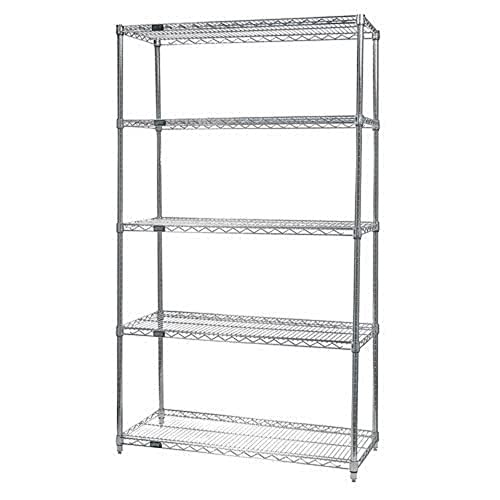 Quantum Storage Systems WR74-1830C-5 Wire Shelving Starter Kit, 30" W x 18" D x 74" H, 600 lbs Capacity, Carbon Steel, Chrome, NSF