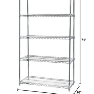 Quantum Storage Systems WR74-1830C-5 Wire Shelving Starter Kit, 30" W x 18" D x 74" H, 600 lbs Capacity, Carbon Steel, Chrome, NSF