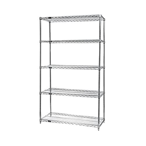 Quantum WR86-1824C-5 Wire Shelving Starter Kit, 24'W x 18'D x 86'H, 600 lbs Capacity, Carbon Steel, Chrome, NSF