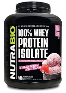 nutrabio 100% whey protein isolate - complete amino acid profile - 25g of protein per scoop - soy and gluten free - zero fillers, non-gmo, protein powder - strawberry, 5 pounds