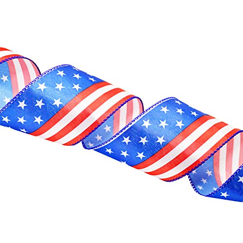 Morex Ribbon Stars and Stripes Wired Satin Ribbon Spool, 2-1/2-Inch by 3-Yard, Red/White/Blue