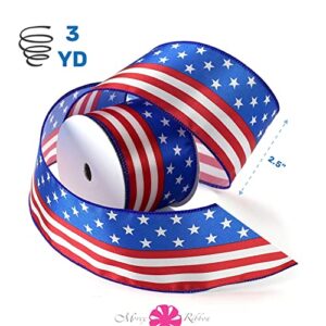 Morex Ribbon Stars and Stripes Wired Satin Ribbon Spool, 2-1/2-Inch by 3-Yard, Red/White/Blue