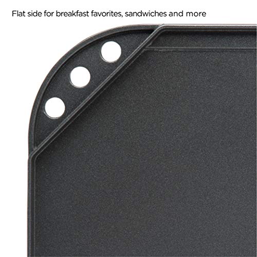 Ecolution 19.5” x 11, Non-Stick, Dishwasher Safe, Double Burner Family Pan Cookware, Cast Aluminum, Reversible Grill/Griddle, Black