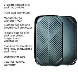 Ecolution 19.5” x 11, Non-Stick, Dishwasher Safe, Double Burner Family Pan Cookware, Cast Aluminum, Reversible Grill/Griddle, Black