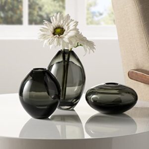 Torre & Tagus Mini Lustre Glass Bud Vase Set of 3, Small Flower Vases for Rustic Home Decor, Modern Farmhouse Decor, Living Room Decor, Shelf Decor, Table, Bookshelf, Mantel and Entryway Decor, Black