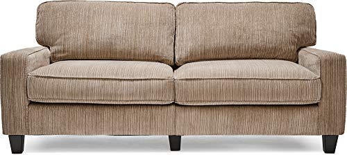 Serta Palisades Upholstered Sofas for Living Room Modern Design Couch, Straight Arms, Soft Fabric Upholstery, Tool-Free Assembly, 73" Sofa, Beige